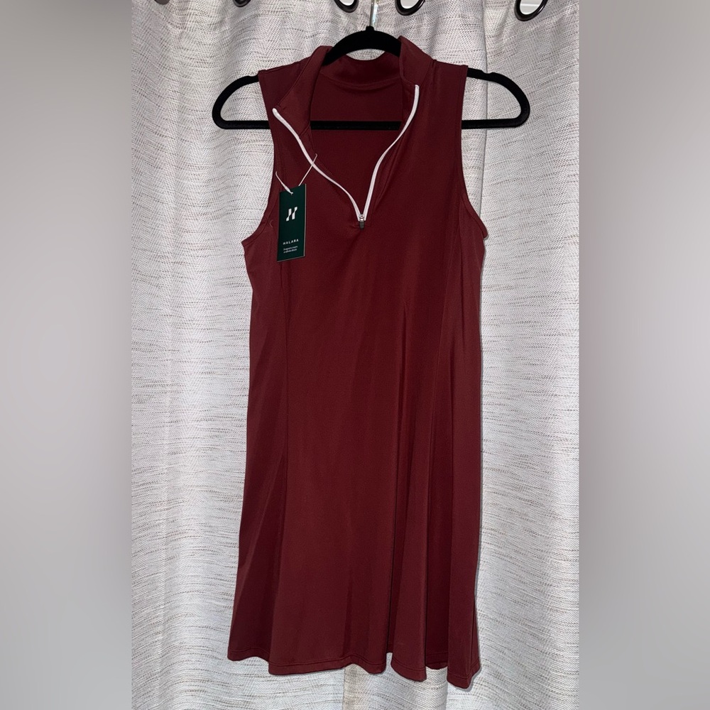Maroon Halter Dress with Zipper Detail